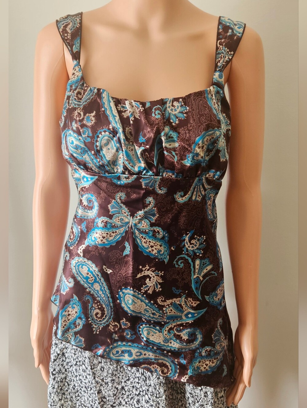 Self Esteem Teal and Brown Paisley Satin Camisole